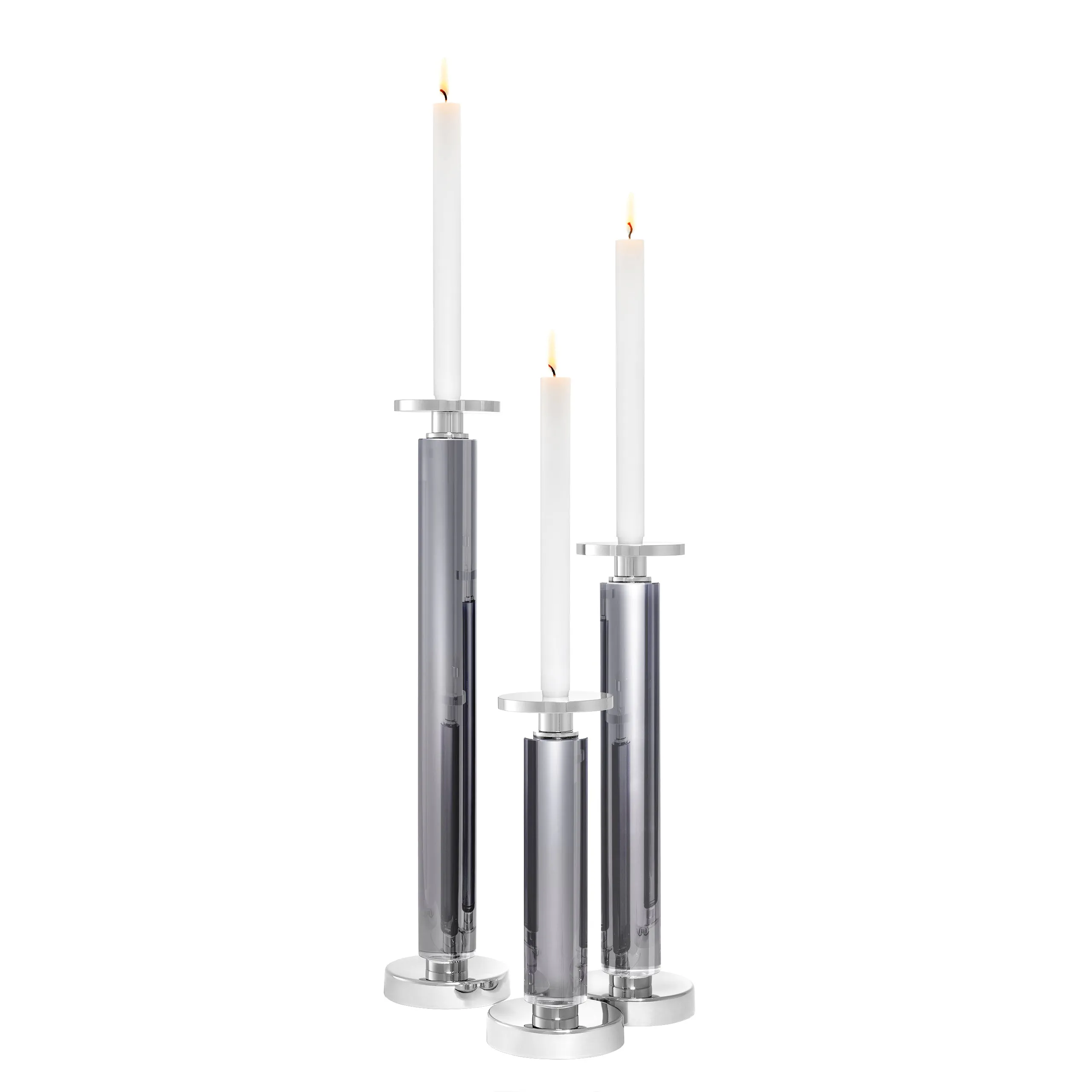 112082 - Candle Holder Chapman nickel finish smoke set of 3