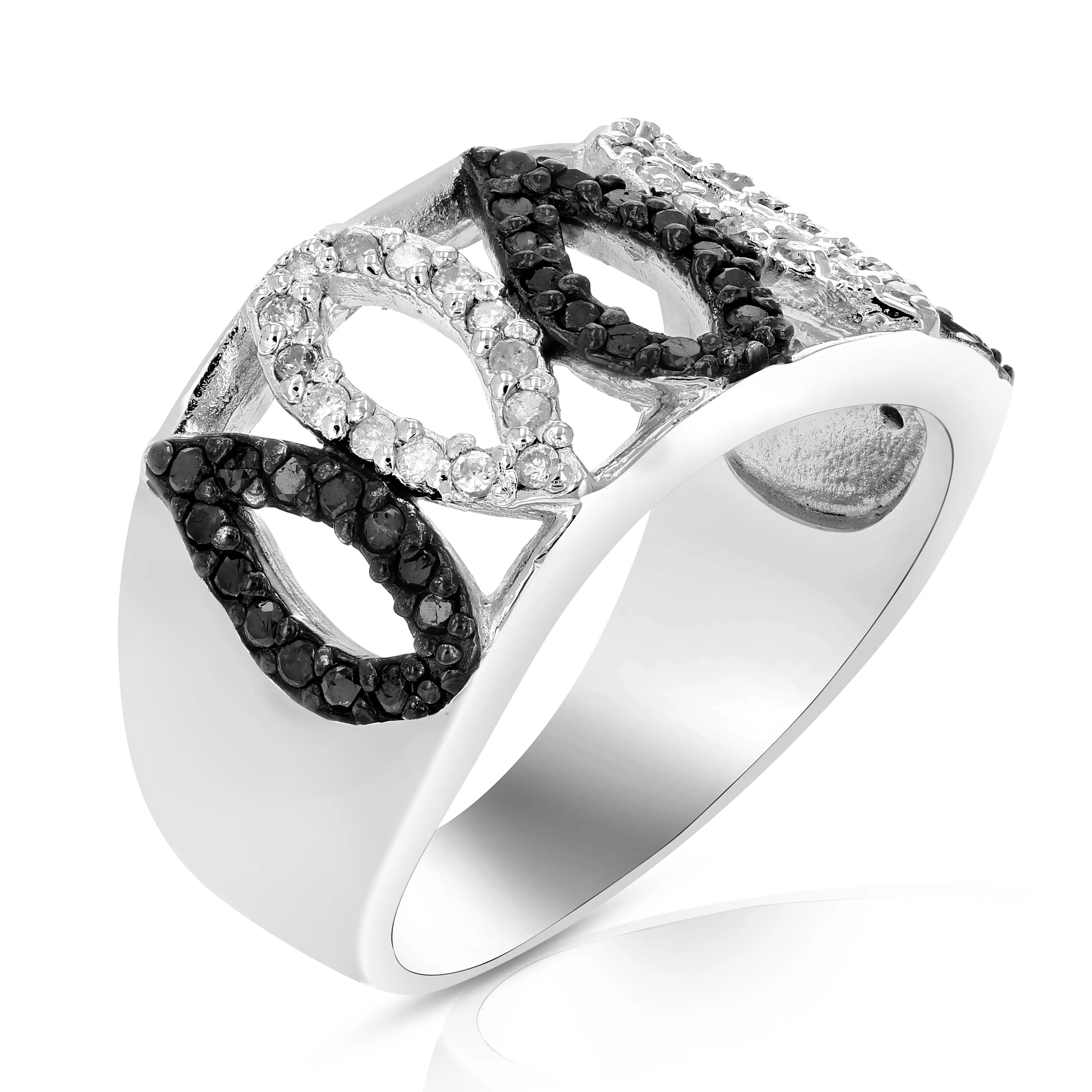1/2 cttw Black and White Diamond Pear Statement Ring in Silver