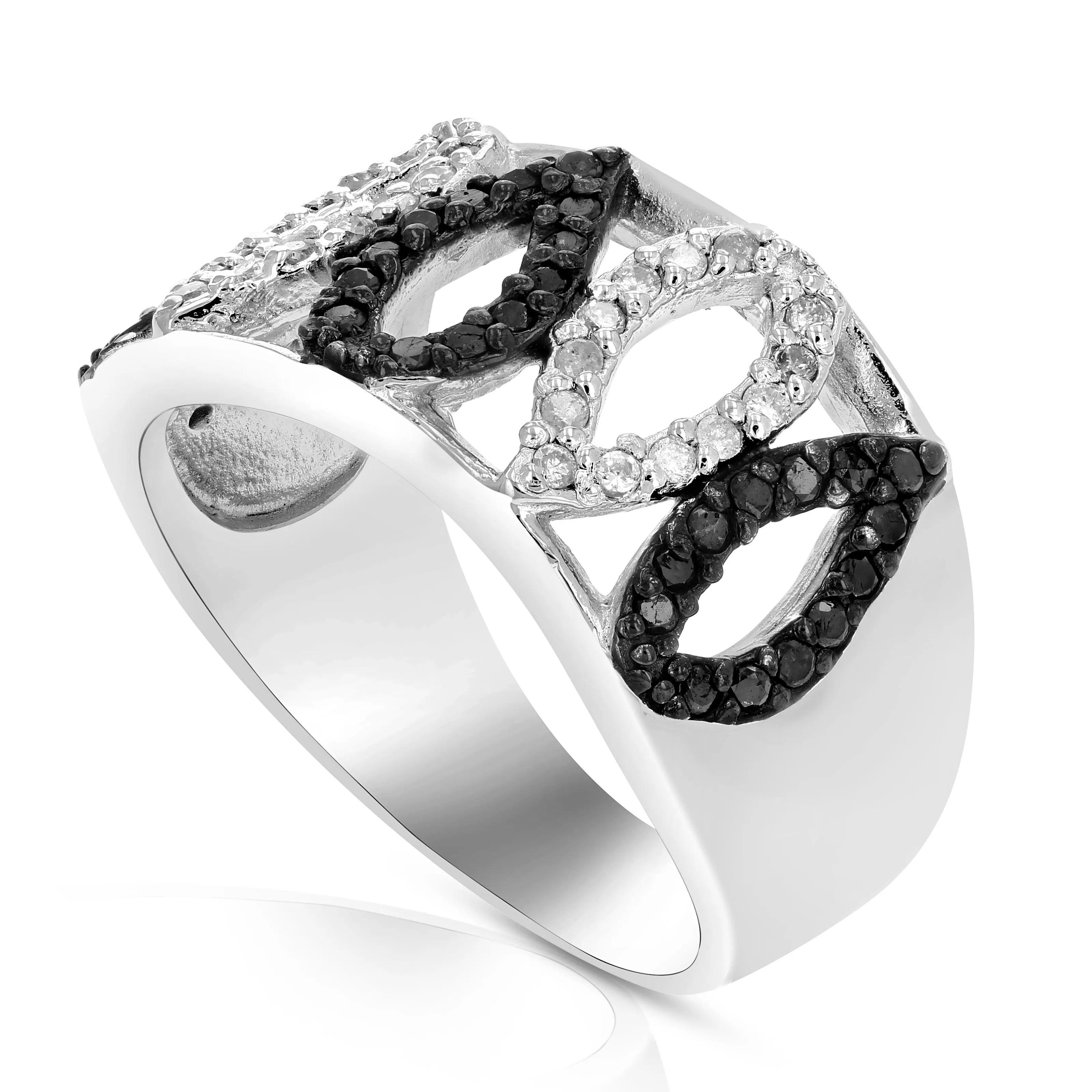 1/2 cttw Black and White Diamond Pear Statement Ring in Silver