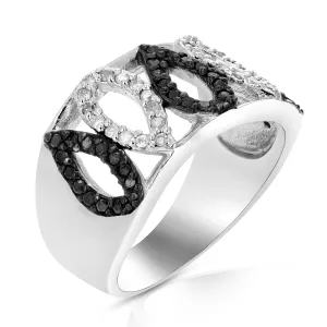 1/2 cttw Black and White Diamond Pear Statement Ring in Silver