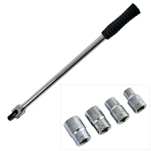 1/2" SQ. DR. 18" LONG FLEXI KNUCKLE BREAKER BAR   4PC SOCKETS 10mm 13mm 17mm 19m