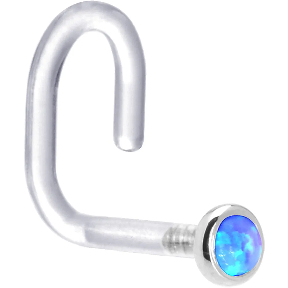 18 Gauge 1/4 White Gold 2mm Blue Synthetic Opal Bioplast Nose Ring