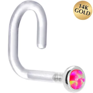 18 Gauge 1/4 White Gold 2mm Brilliant Pink Synthetic Opal Bioplast Nose Ring