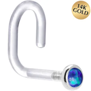 18 Gauge 1/4 White Gold 2mm Dark Blue Synthetic Opal Bioplast Nose Ring