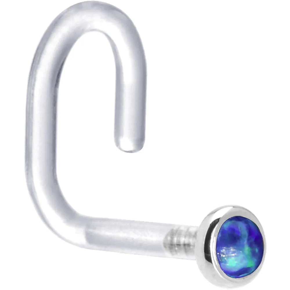 18 Gauge 1/4 White Gold 2mm Dark Blue Synthetic Opal Bioplast Nose Ring