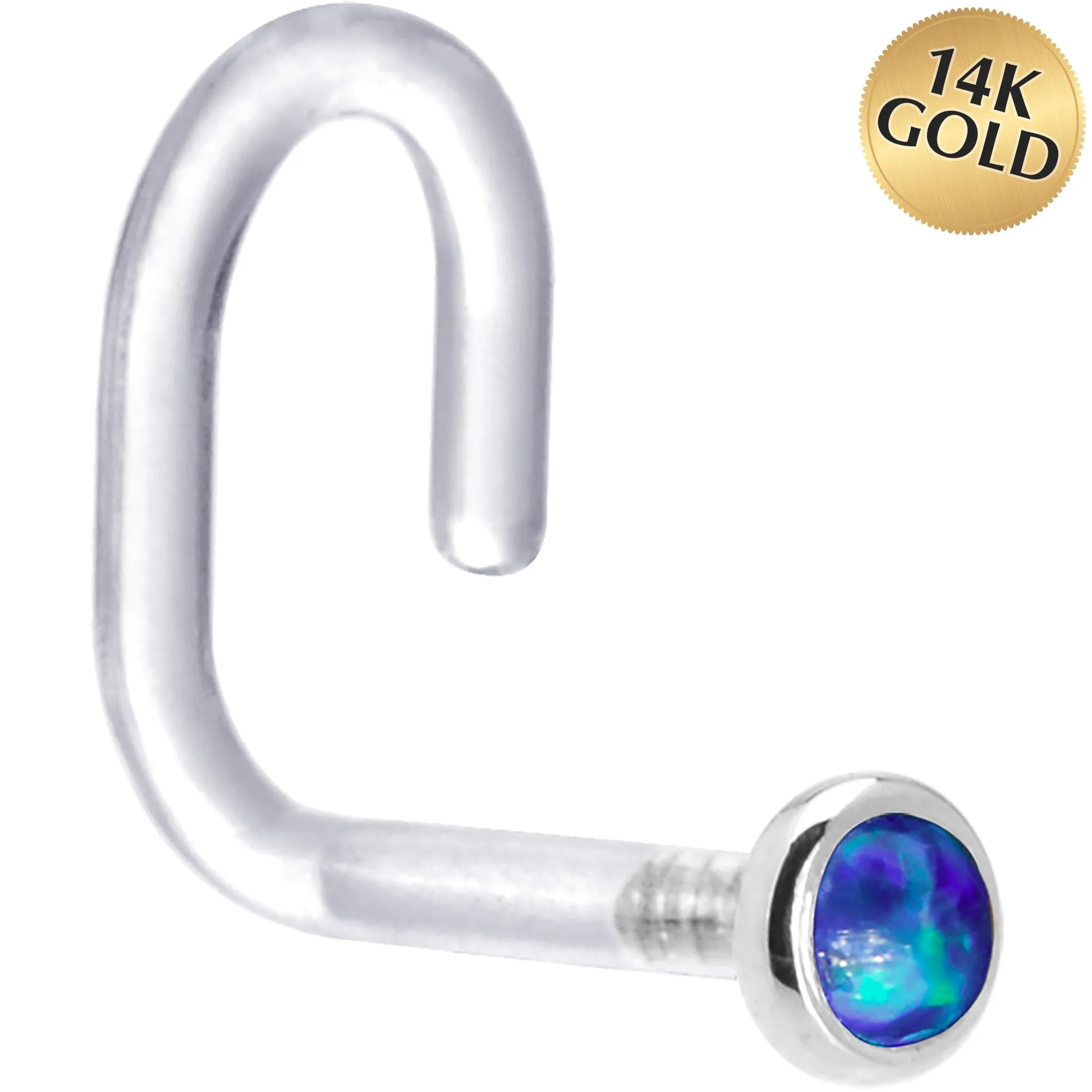 18 Gauge 1/4 White Gold 2mm Dark Blue Synthetic Opal Bioplast Nose Ring
