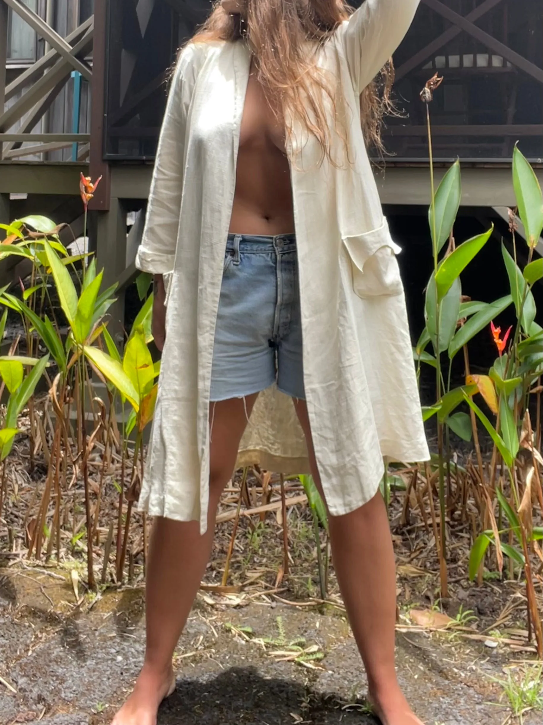 1930s Saks Fifth Avenue Linen Open Front Beach Duster