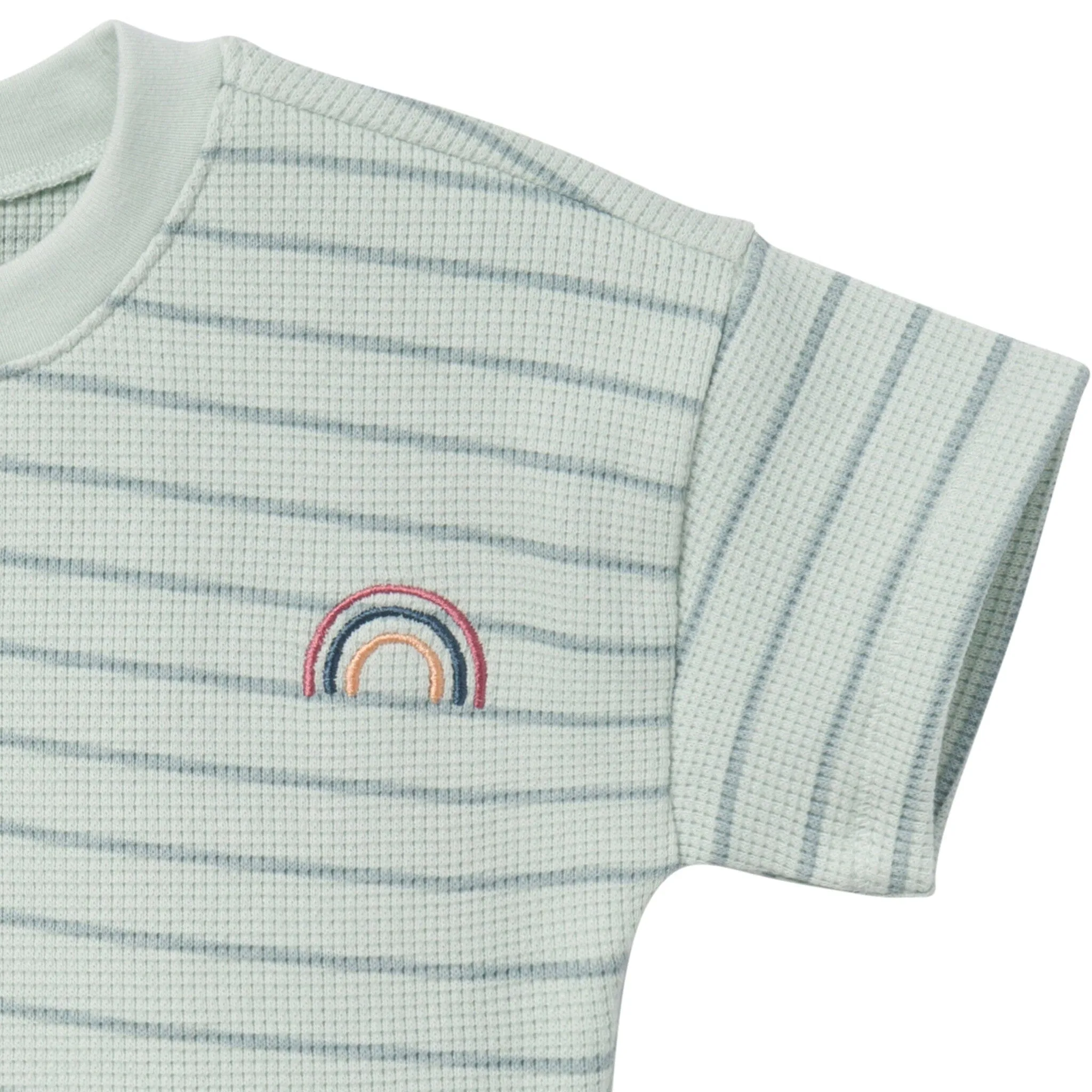 4-Piece Infant & Toddler Girls Light Sky Stripe Drop Shoulder Tops and Shorts Set