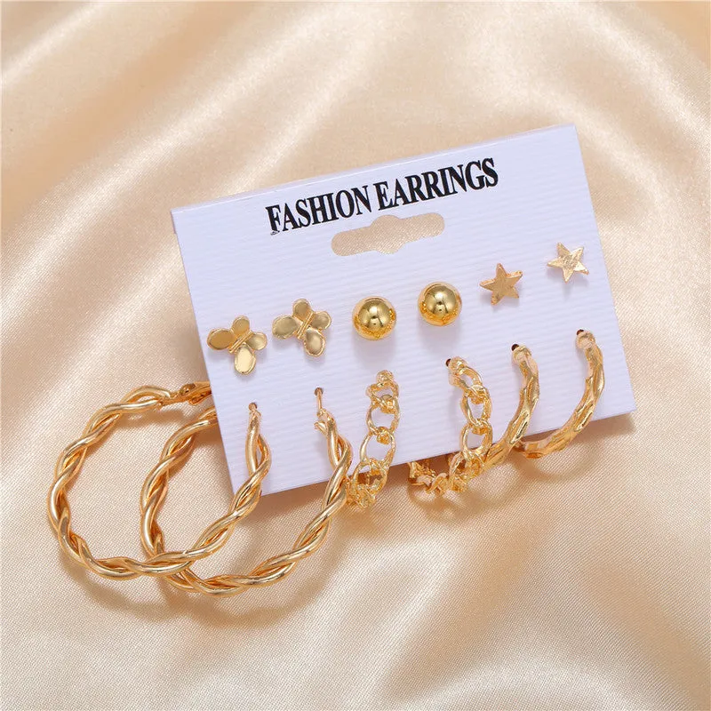 6 Pairs Combo Of Crystal Pearl Studs Hoop Earrings