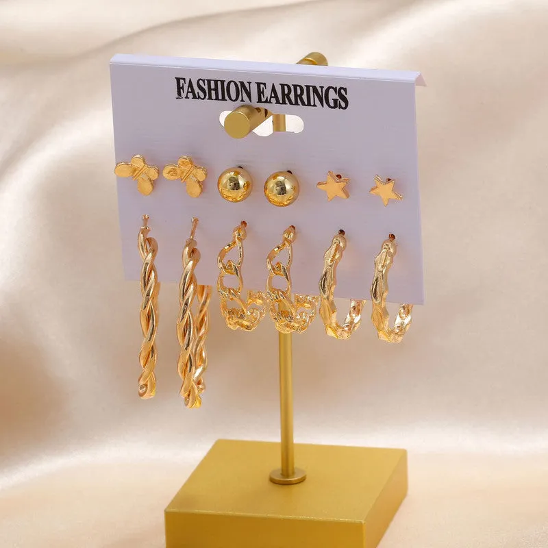6 Pairs Combo Of Crystal Pearl Studs Hoop Earrings