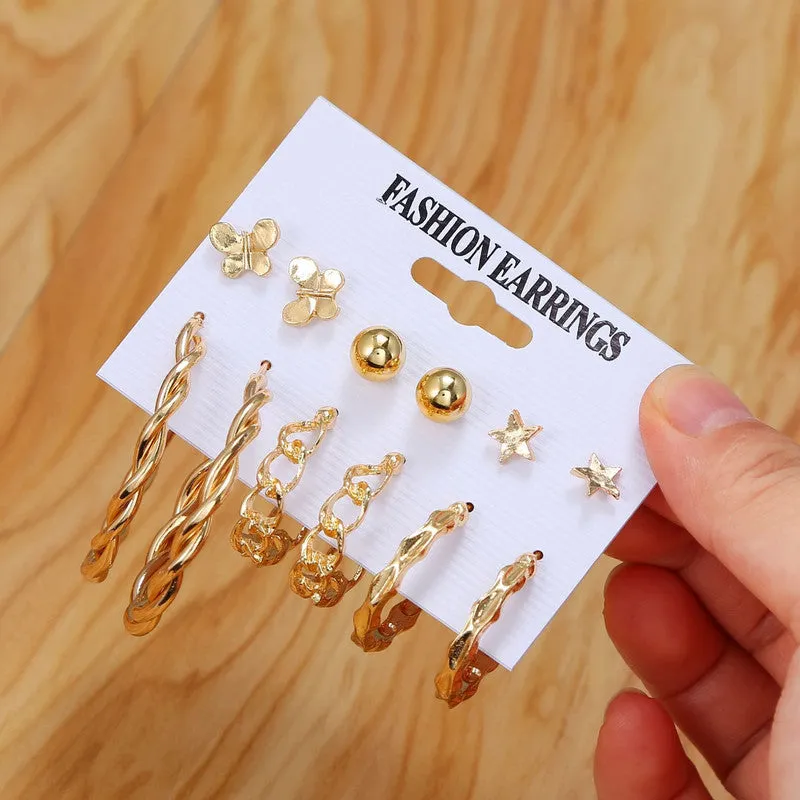 6 Pairs Combo Of Crystal Pearl Studs Hoop Earrings