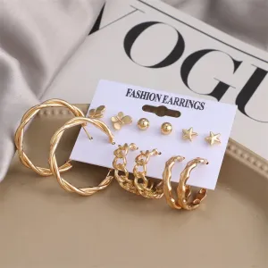6 Pairs Combo Of Crystal Pearl Studs Hoop Earrings