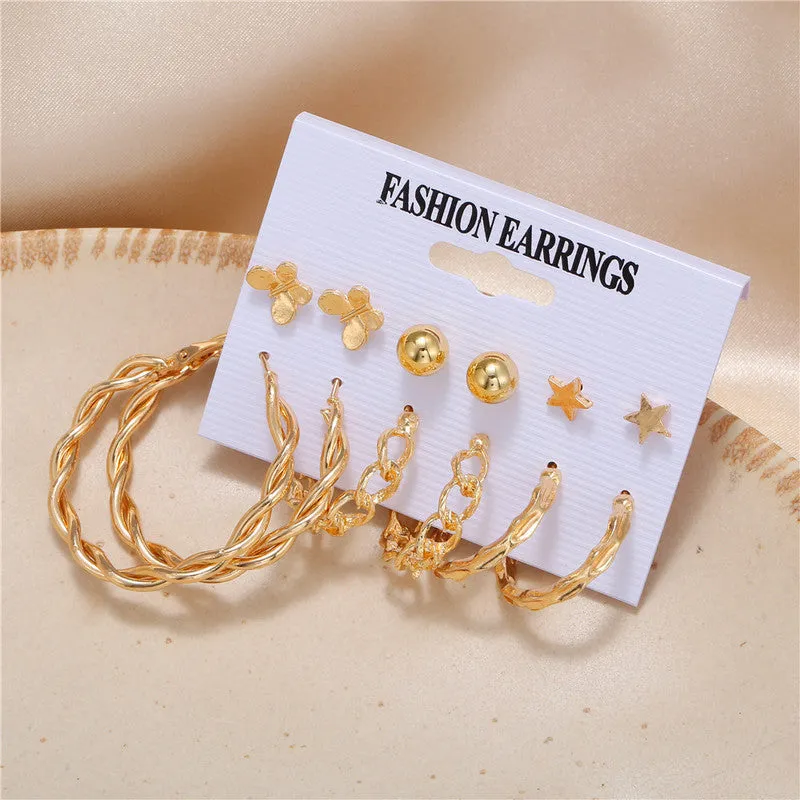 6 Pairs Combo Of Crystal Pearl Studs Hoop Earrings