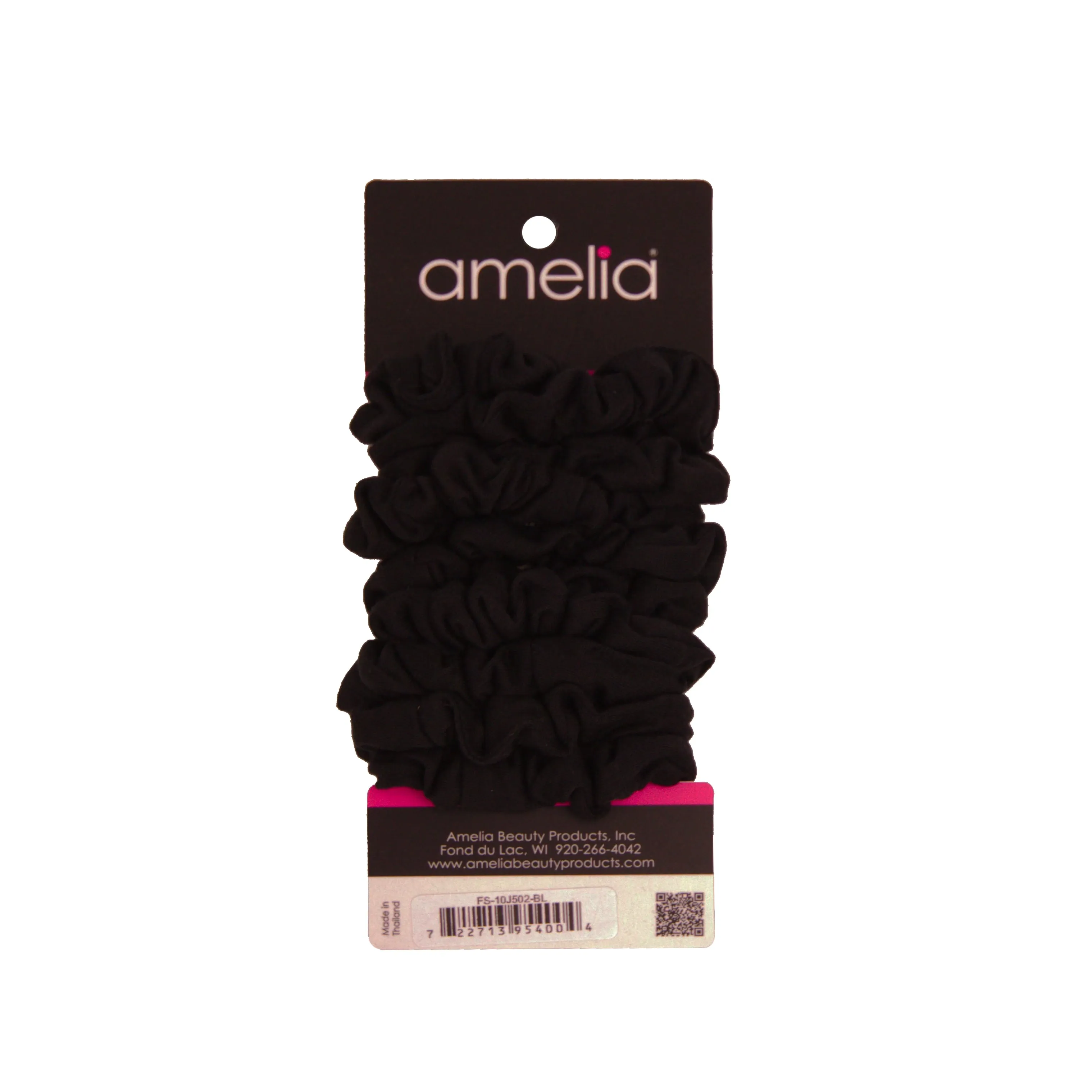 Amelia Beauty, Medium Black Jersey Scrunchies, 2.5in Diameter, Gentle on Hair, Strong Hold, No Snag, No Dents or Creases. 10 Pack