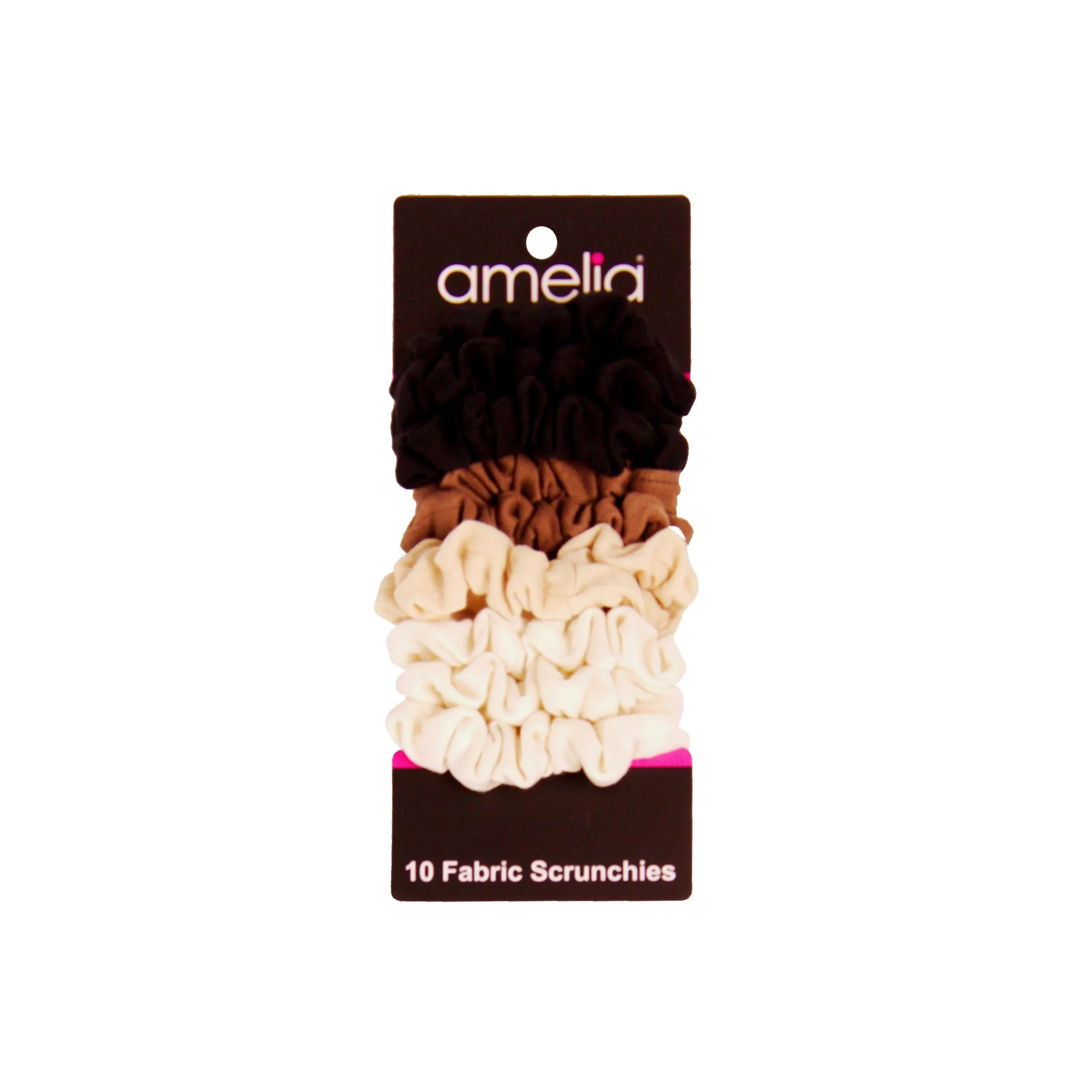 Amelia Beauty, Medium Earth Tones Jersey Scrunchies, 2.5in Diameter, Gentle on Hair, Strong Hold, No Snag, No Dents or Creases. 10 Pack