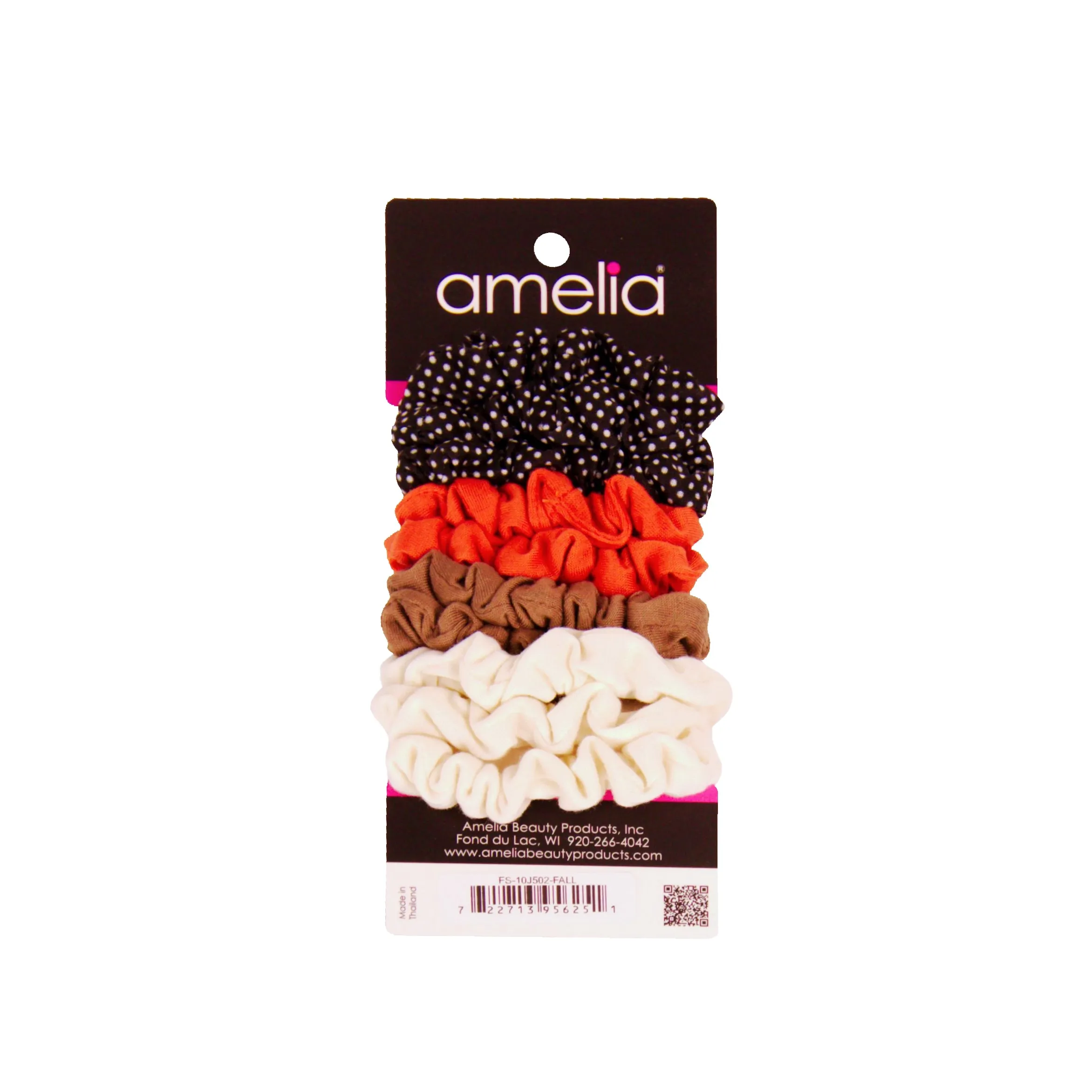 Amelia Beauty, Medium Fall Colors Jersey Scrunchies, 2.5in Diameter, Gentle on Hair, Strong Hold, No Snag, No Dents or Creases. 10 Pack