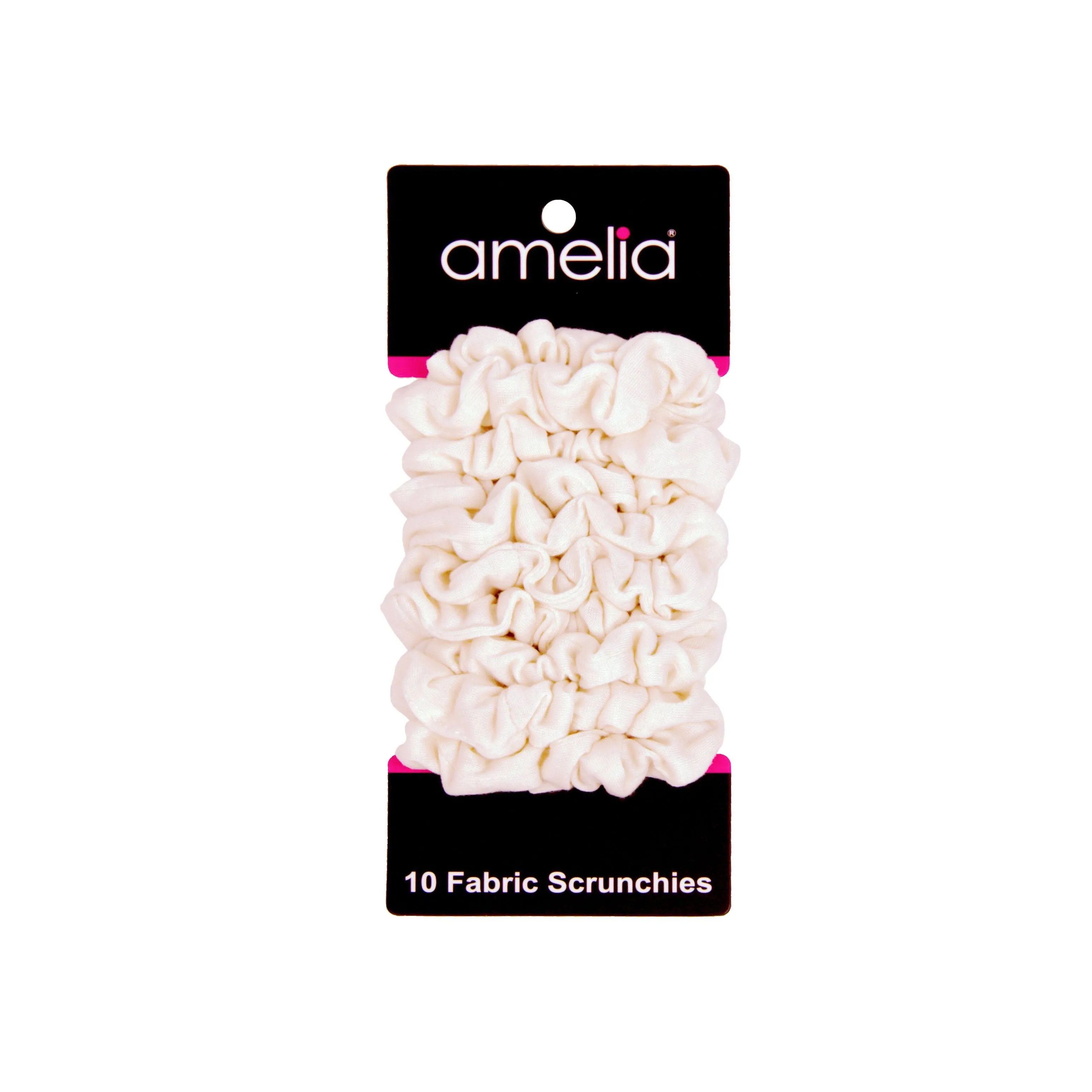 Amelia Beauty, Medium White Jersey Scrunchies, 2.5in Diameter, Gentle on Hair, Strong Hold, No Snag, No Dents or Creases. 10 Pack