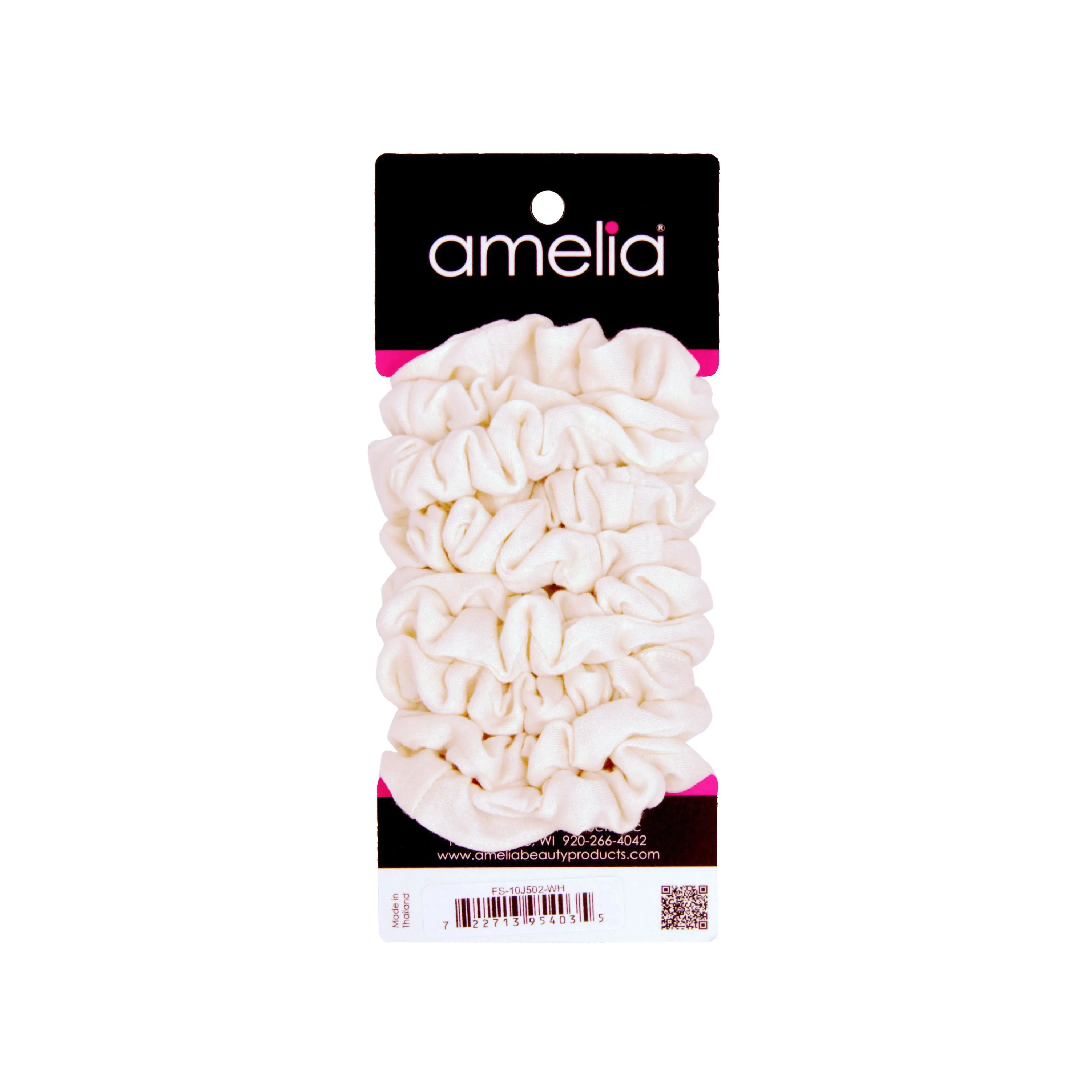 Amelia Beauty, Medium White Jersey Scrunchies, 2.5in Diameter, Gentle on Hair, Strong Hold, No Snag, No Dents or Creases. 10 Pack