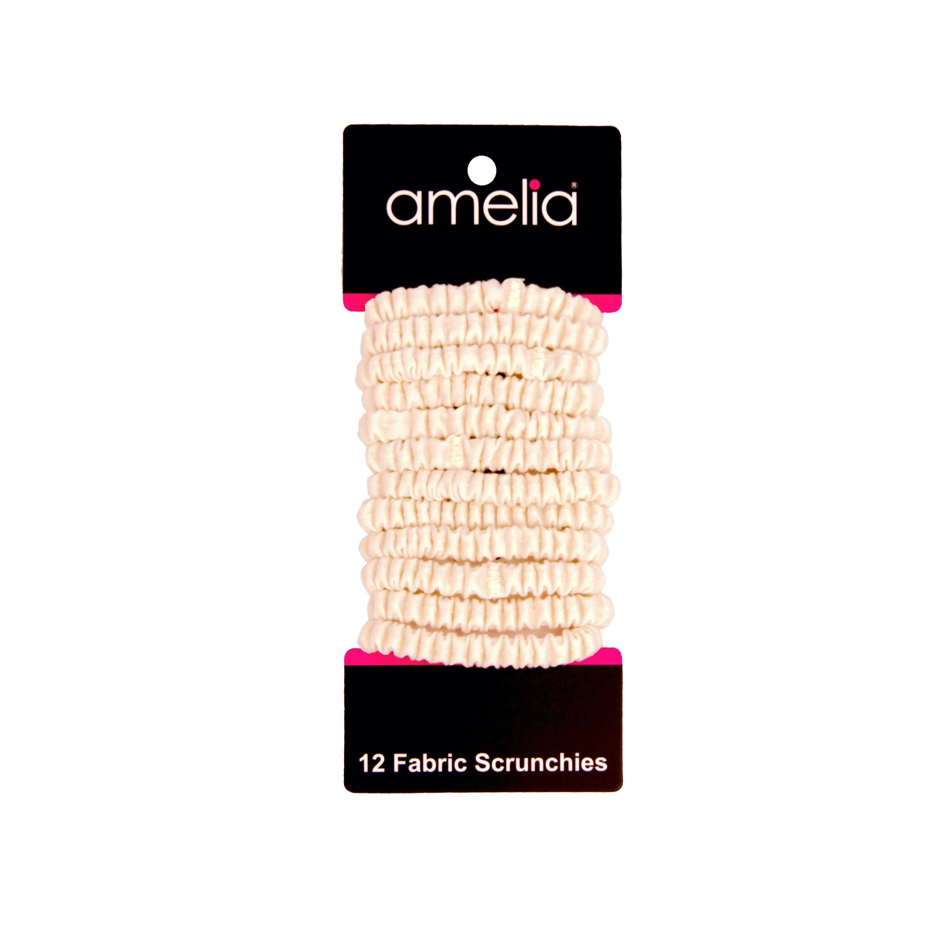 Amelia Beauty, White Skinny Jersey Scrunchies, 2.125in Diameter, Gentle on Hair, Strong Hold, No Snag, No Dents or Creases. 12 Pack