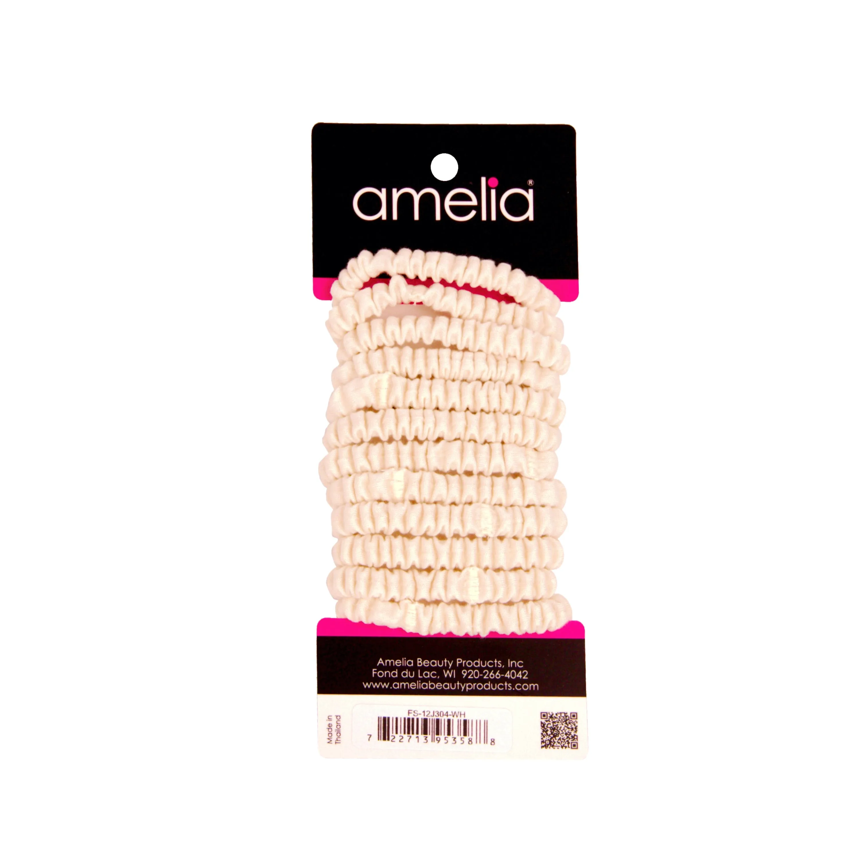 Amelia Beauty, White Skinny Jersey Scrunchies, 2.125in Diameter, Gentle on Hair, Strong Hold, No Snag, No Dents or Creases. 12 Pack