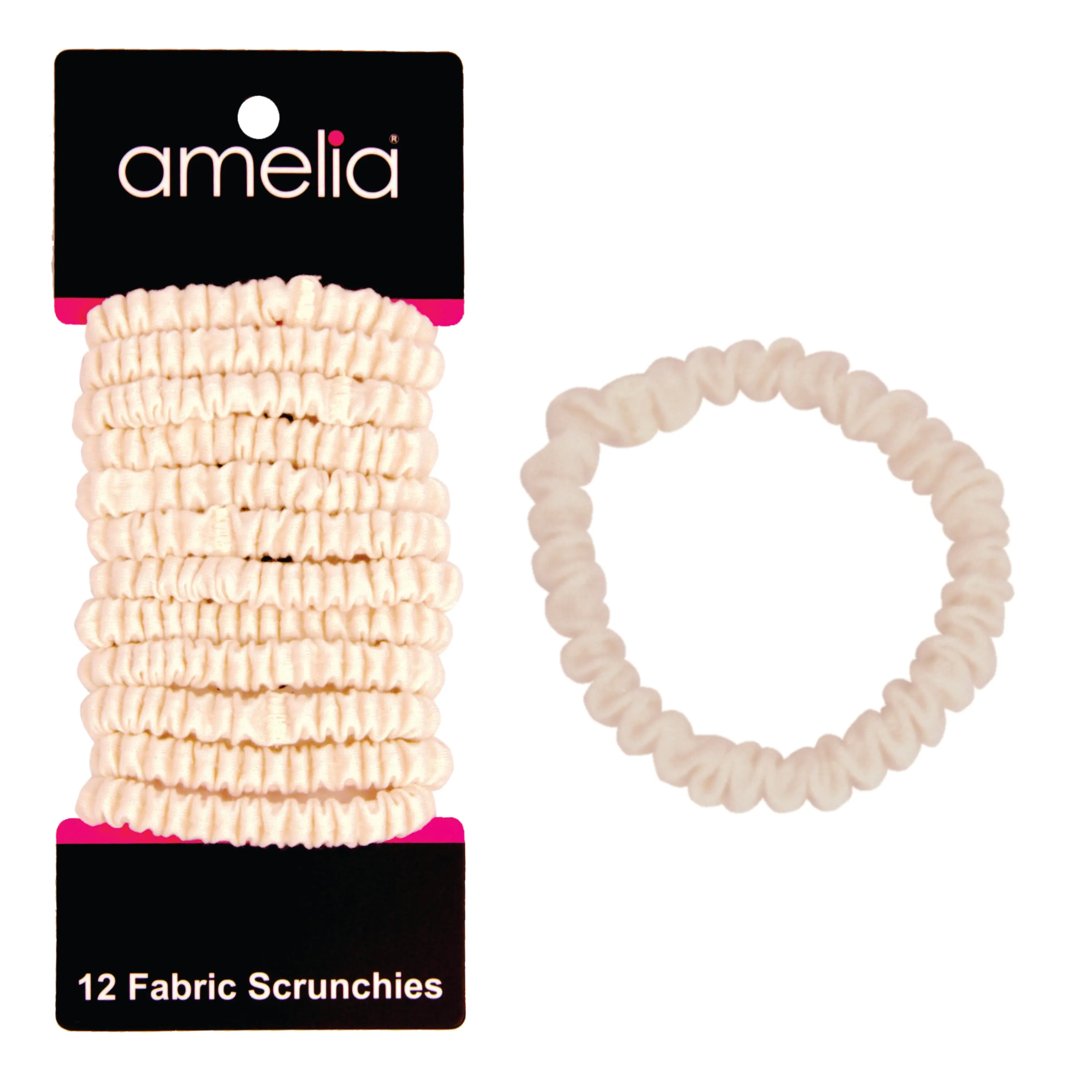 Amelia Beauty, White Skinny Jersey Scrunchies, 2.125in Diameter, Gentle on Hair, Strong Hold, No Snag, No Dents or Creases. 12 Pack