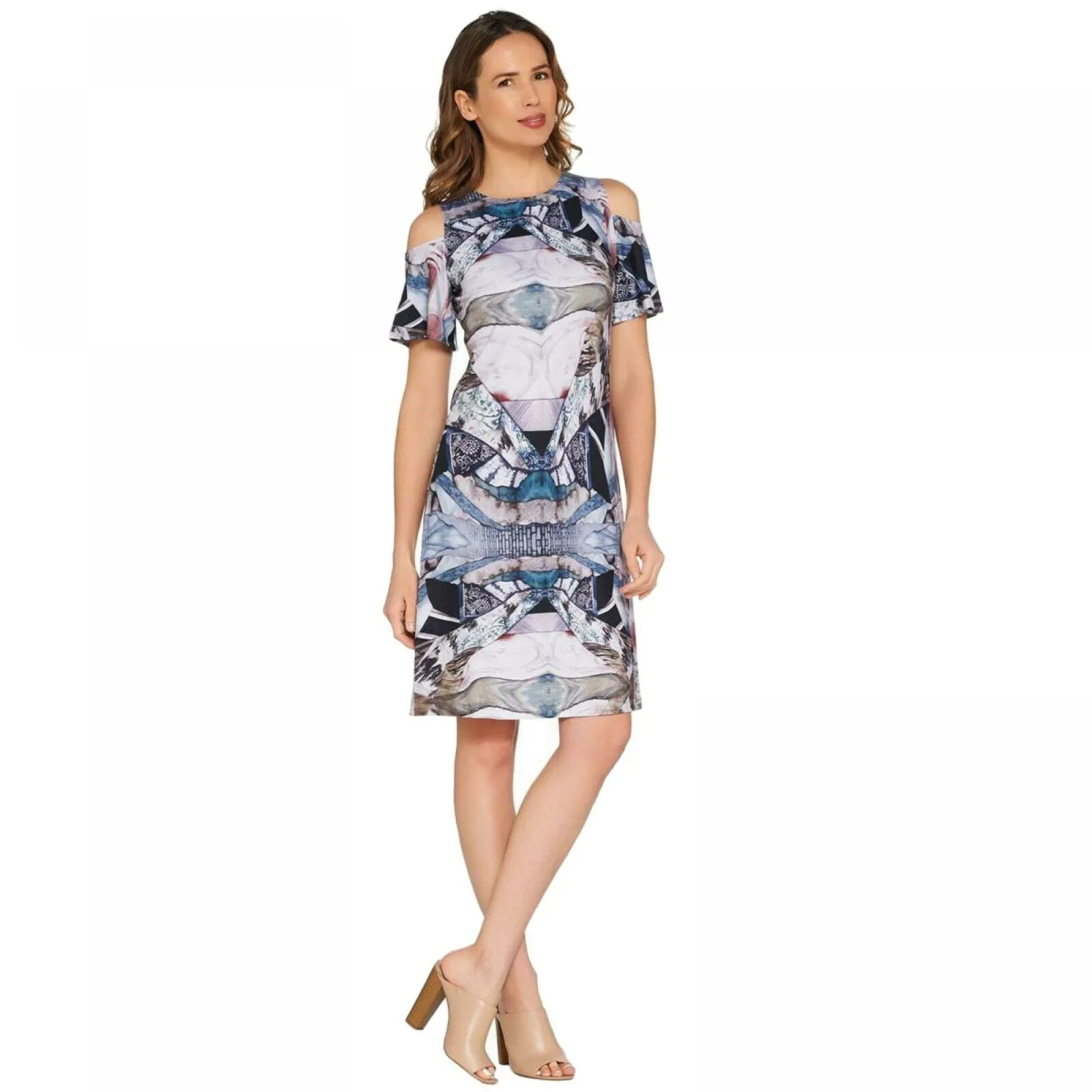 Attitudes by Renee Women's Cold Shoulder Como Jersey Printed Dress