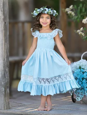 Baby Blue Spring Chic Lace Maxi Dress