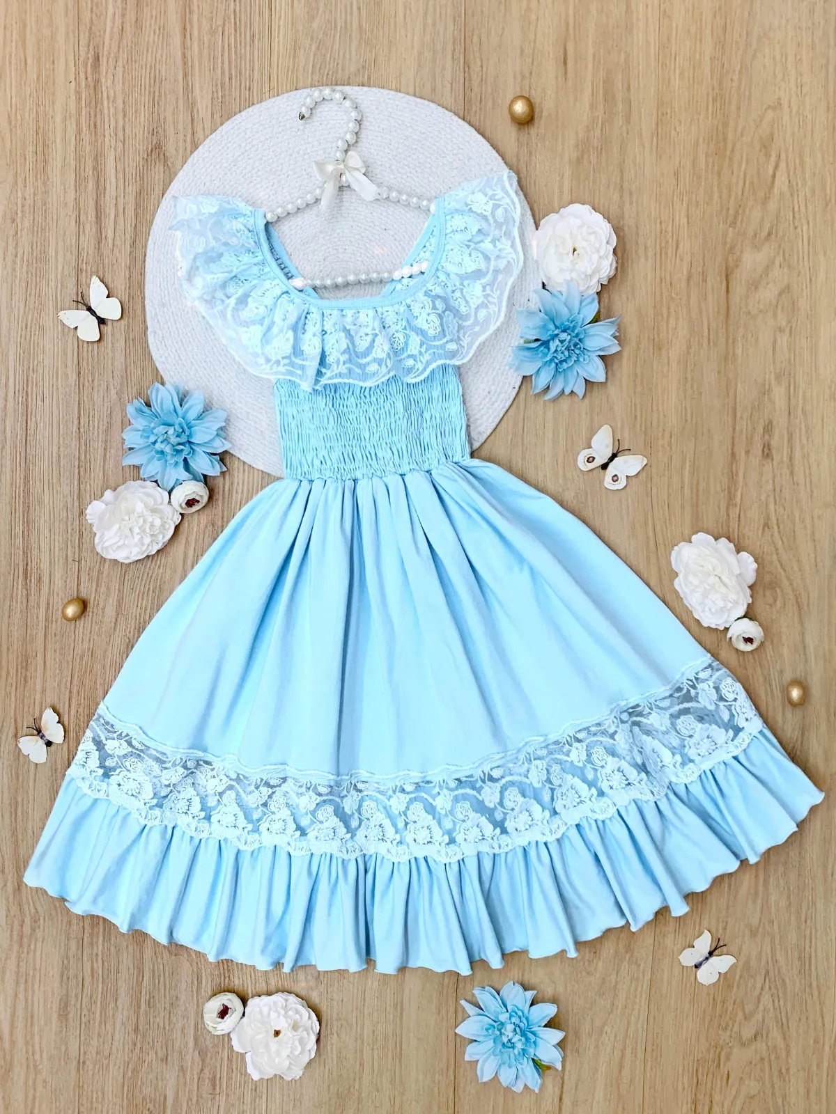 Baby Blue Spring Chic Lace Maxi Dress