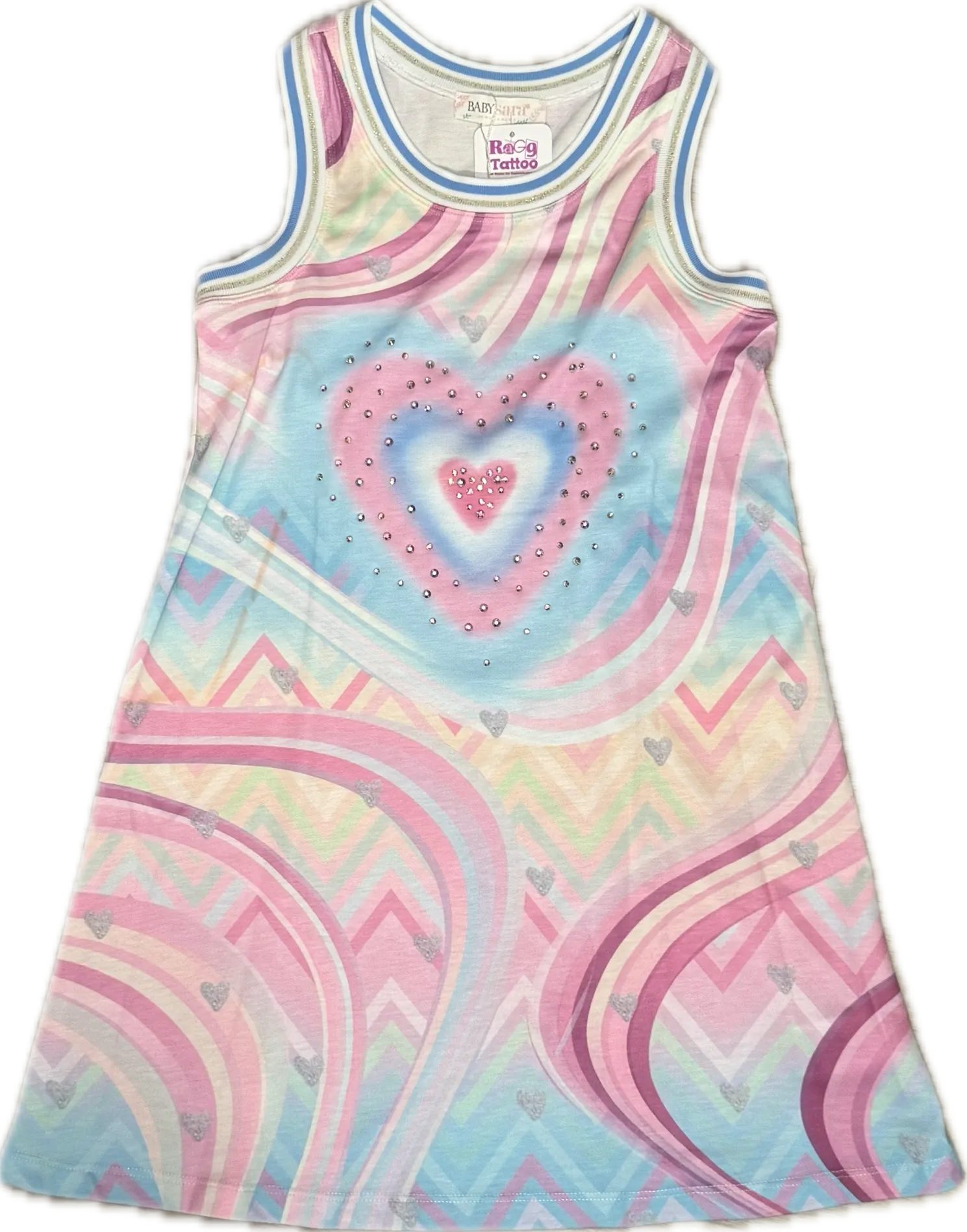Baby Sara- A-Line Heart Print Dress W/ Rhinestones