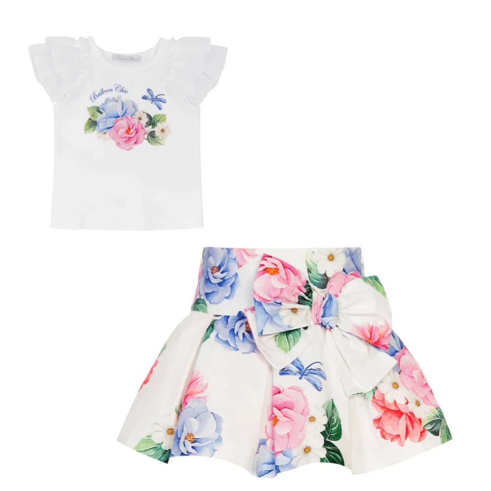 BALLOON CHIC - Floral Skirt Set - White