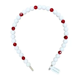 Beaded Holiday Headband - White with Red