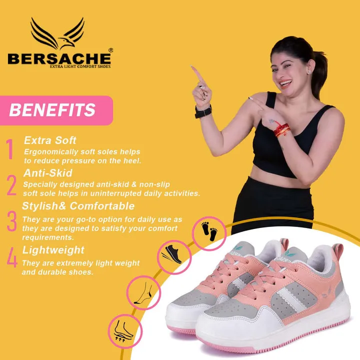 Bersache  Sneaker Loafers Casual with Extra comfort Sneaker for Women Grey-9136