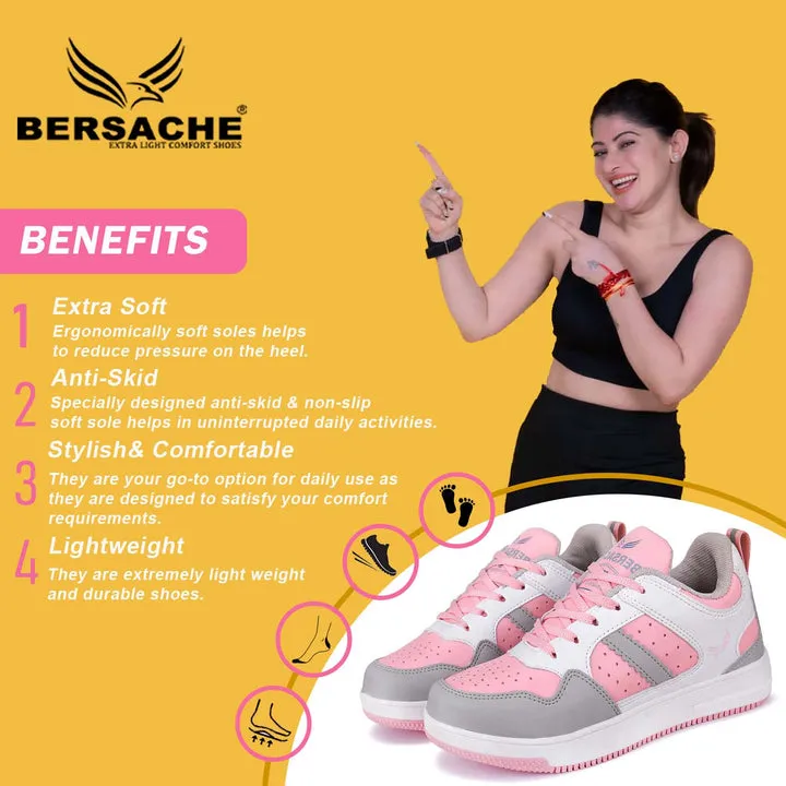 Bersache  Sneaker Loafers Casual with Extra comfort Sneaker for Women Pink-9137