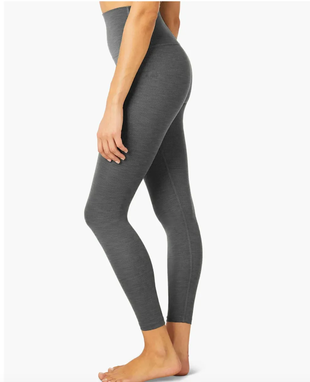 Beyond Yoga Heather Rib High Waist Midi Legging - Charcoal Smoke