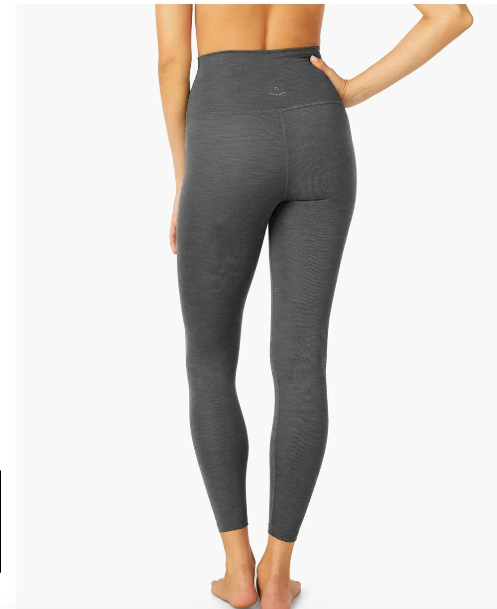 Beyond Yoga Heather Rib High Waist Midi Legging - Charcoal Smoke