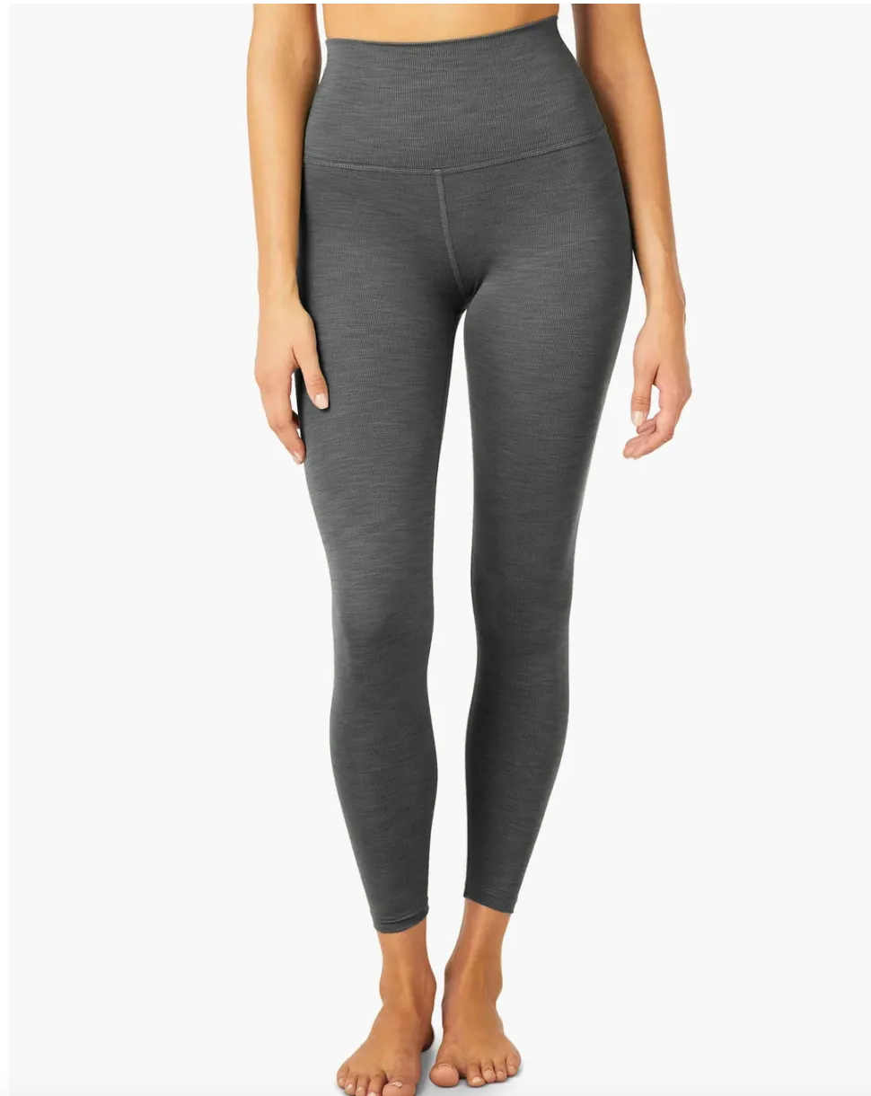 Beyond Yoga Heather Rib High Waist Midi Legging - Charcoal Smoke