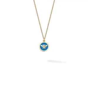 Birks 18K Yellow Gold Blue Enamel Bee Chic Medallion Necklace