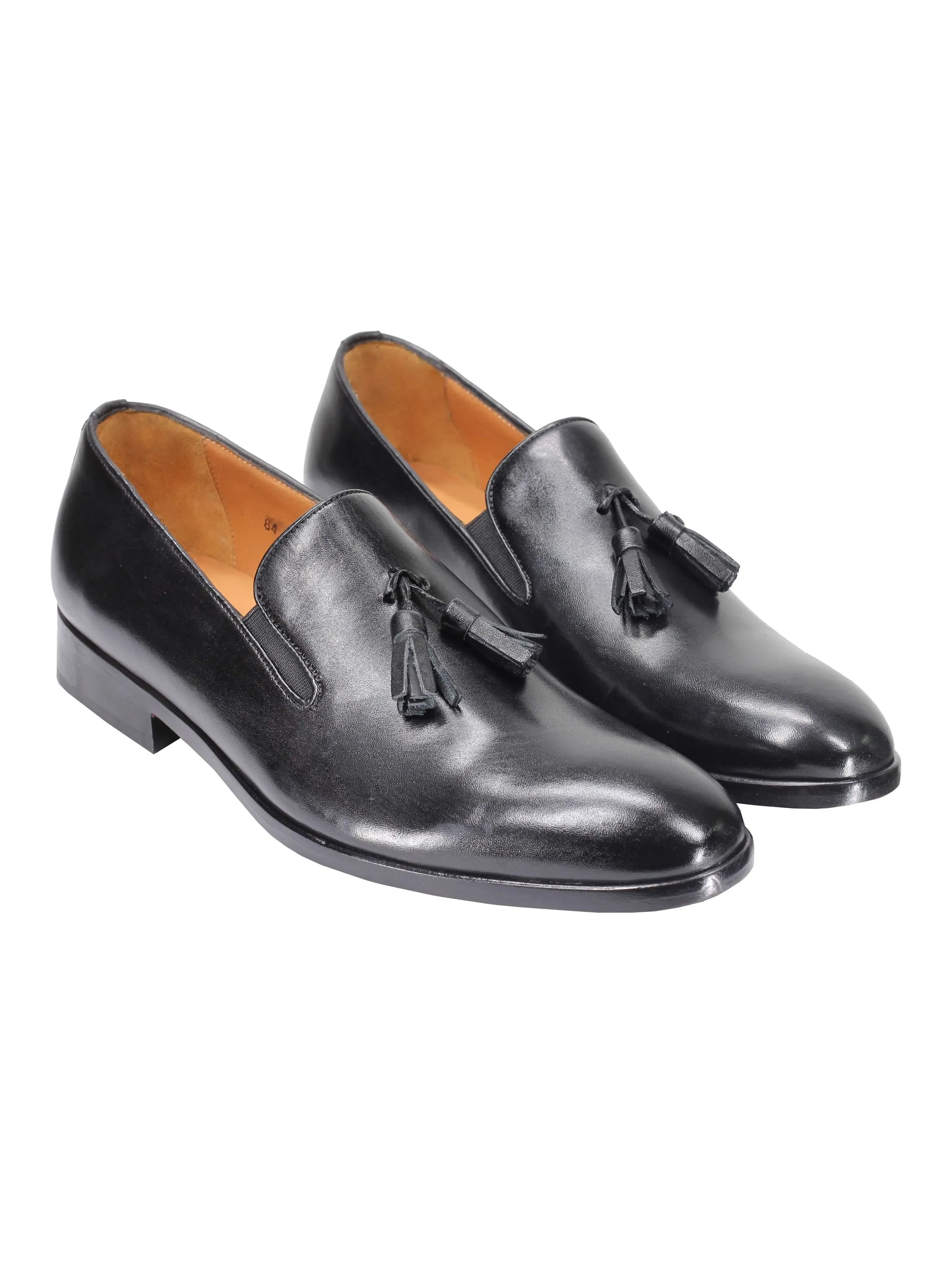 BLACK CALF LEATHER SOLE TASSEL LOAFERS