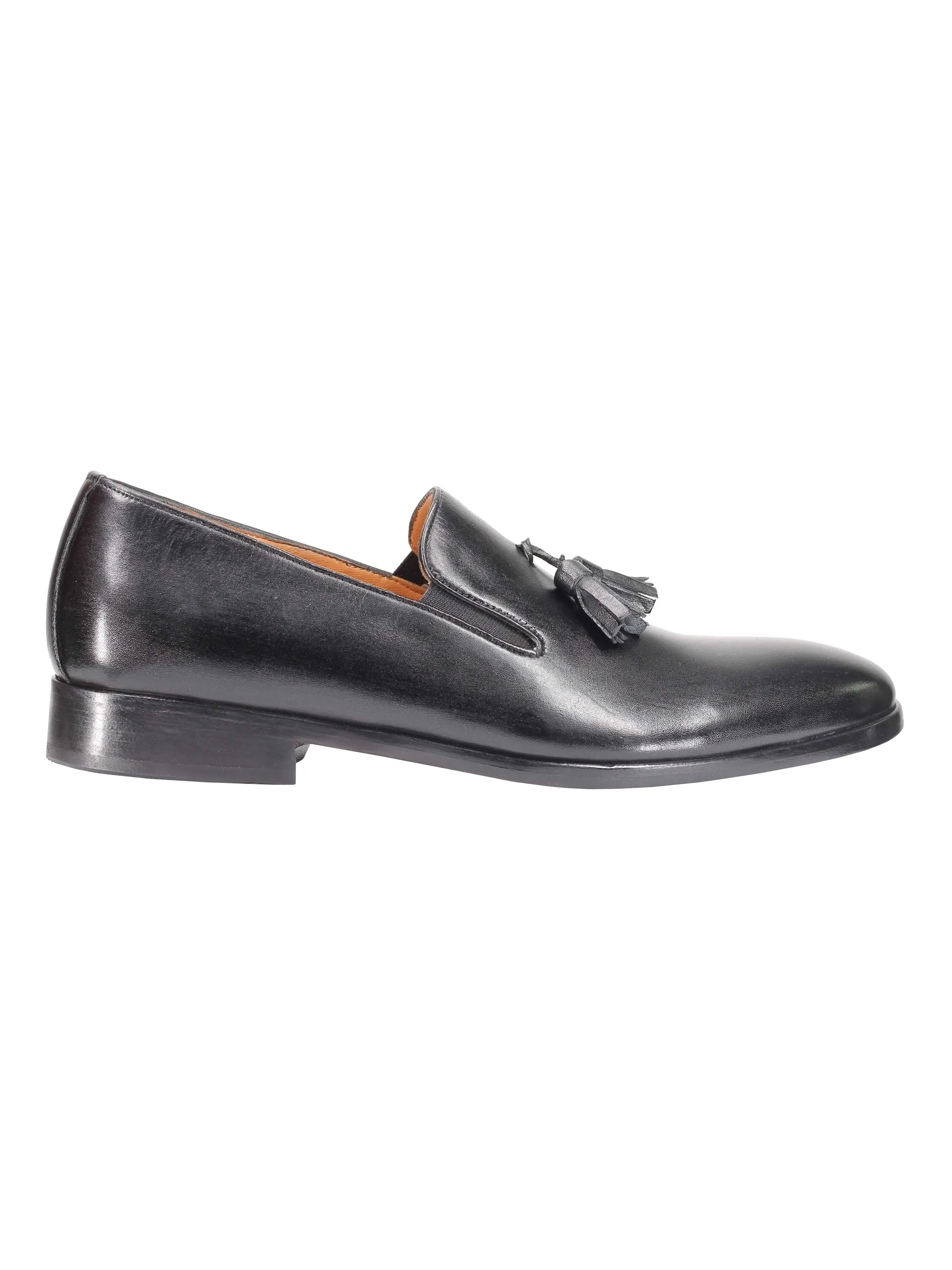 BLACK CALF LEATHER SOLE TASSEL LOAFERS