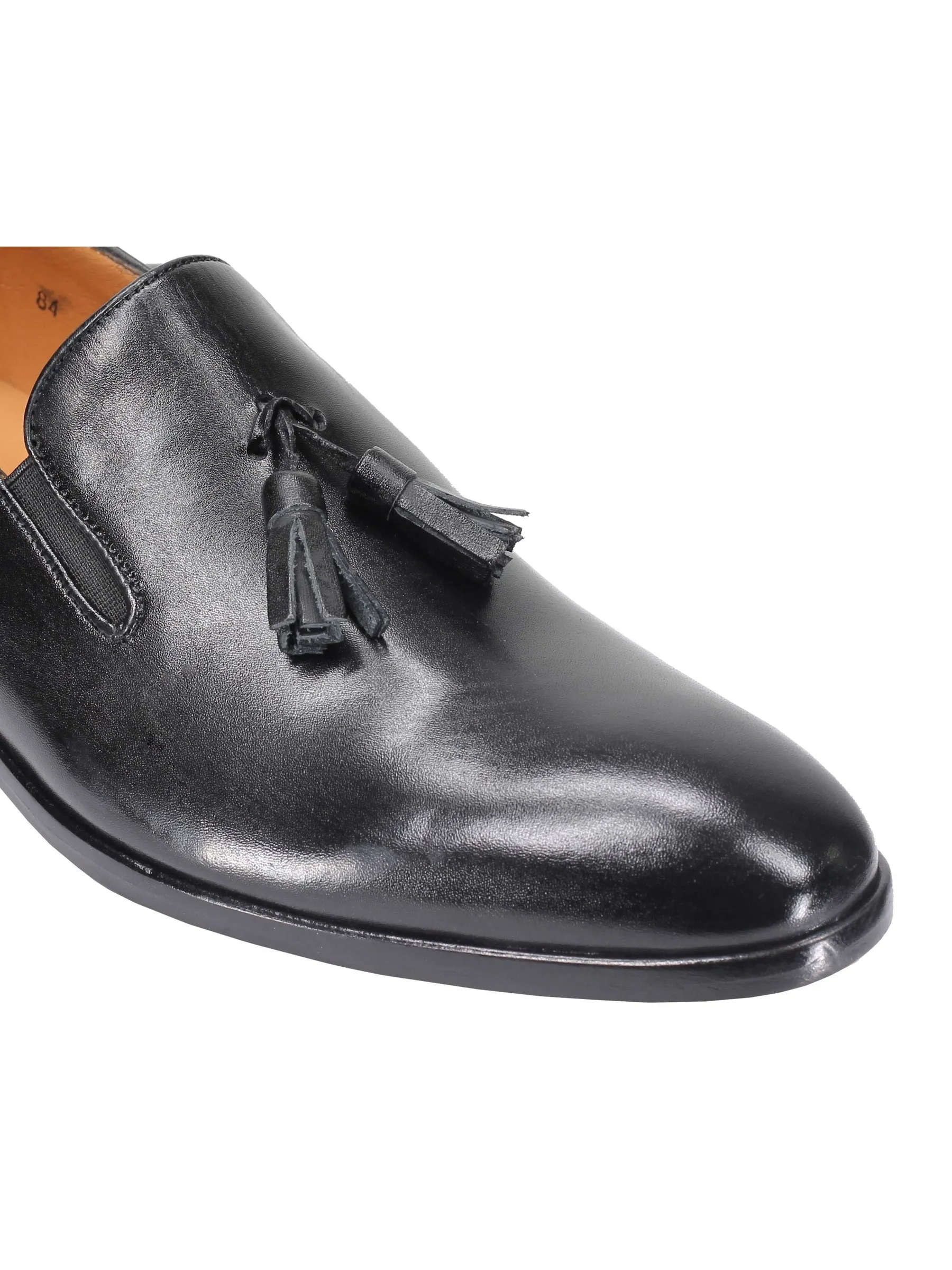 BLACK CALF LEATHER SOLE TASSEL LOAFERS