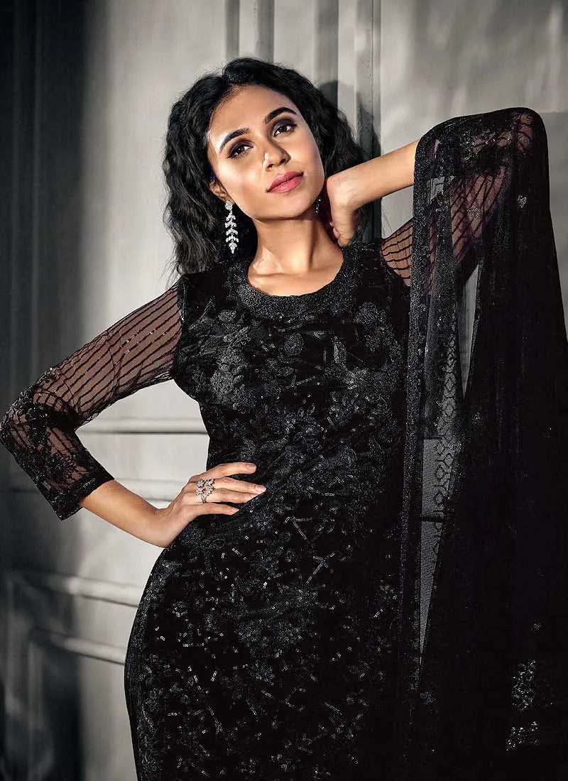 Black Heavy Embroidered Designer Stylish Pant Suit