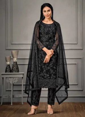 Black Heavy Embroidered Designer Stylish Pant Suit