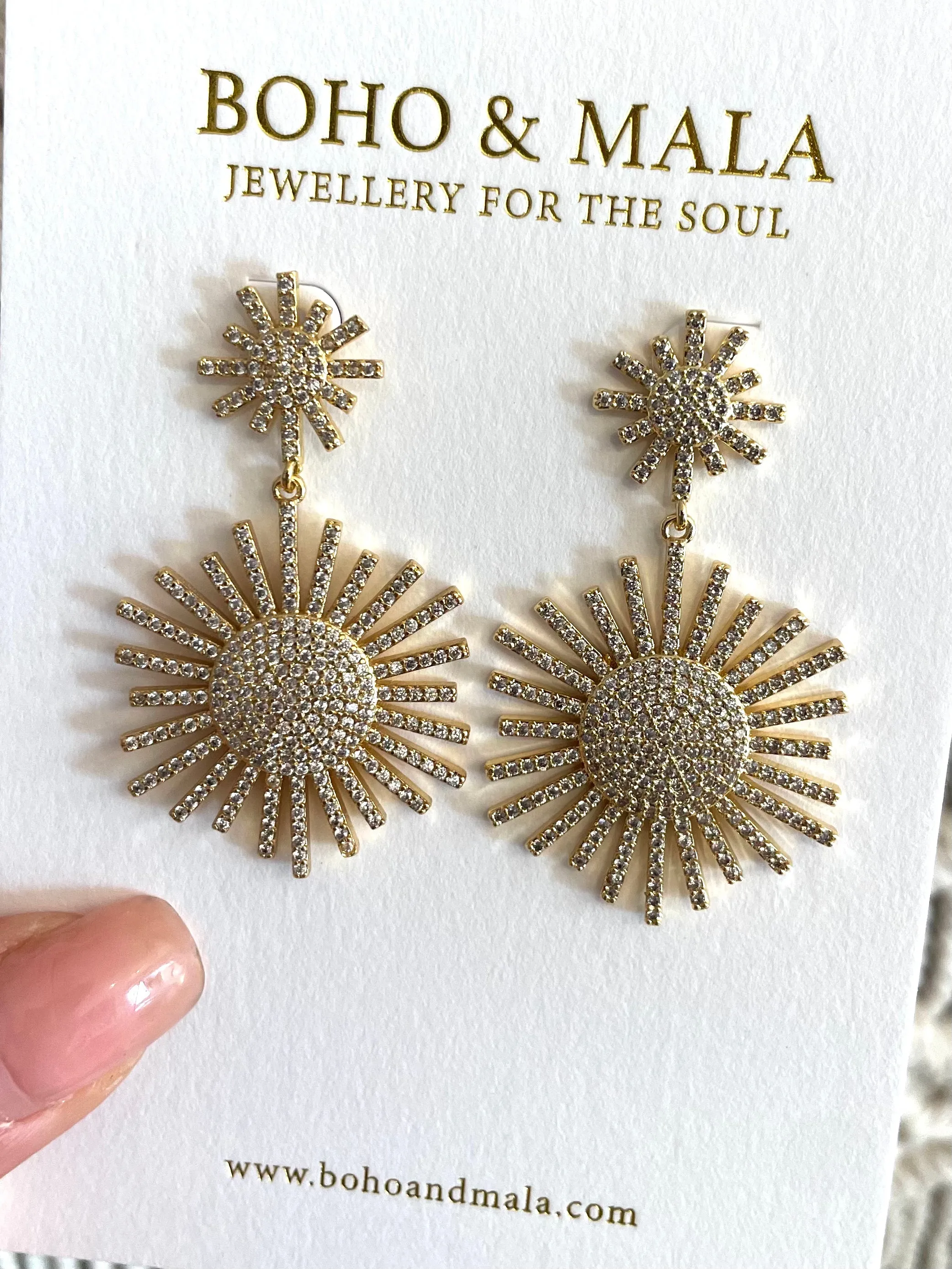 Boho & Mala Gold Cubic Zircon Drop Earrings