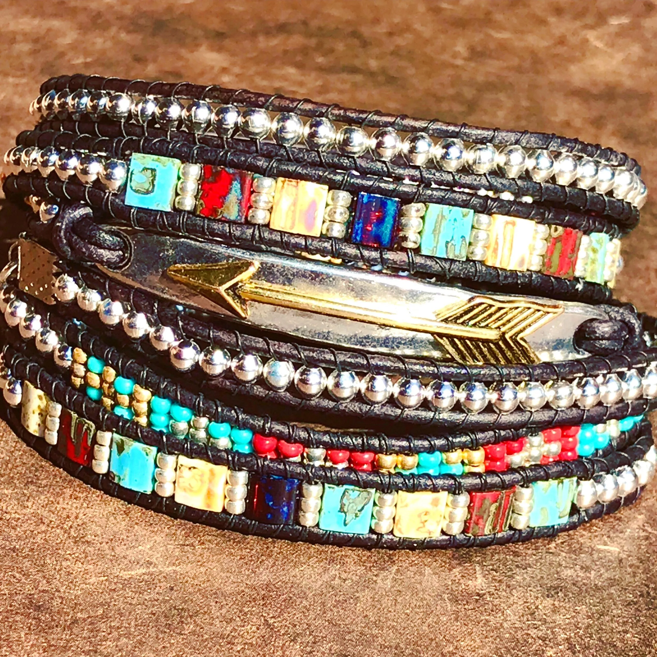 Boho Chic Leather Wrap Bracelet, Arrow Bracelet