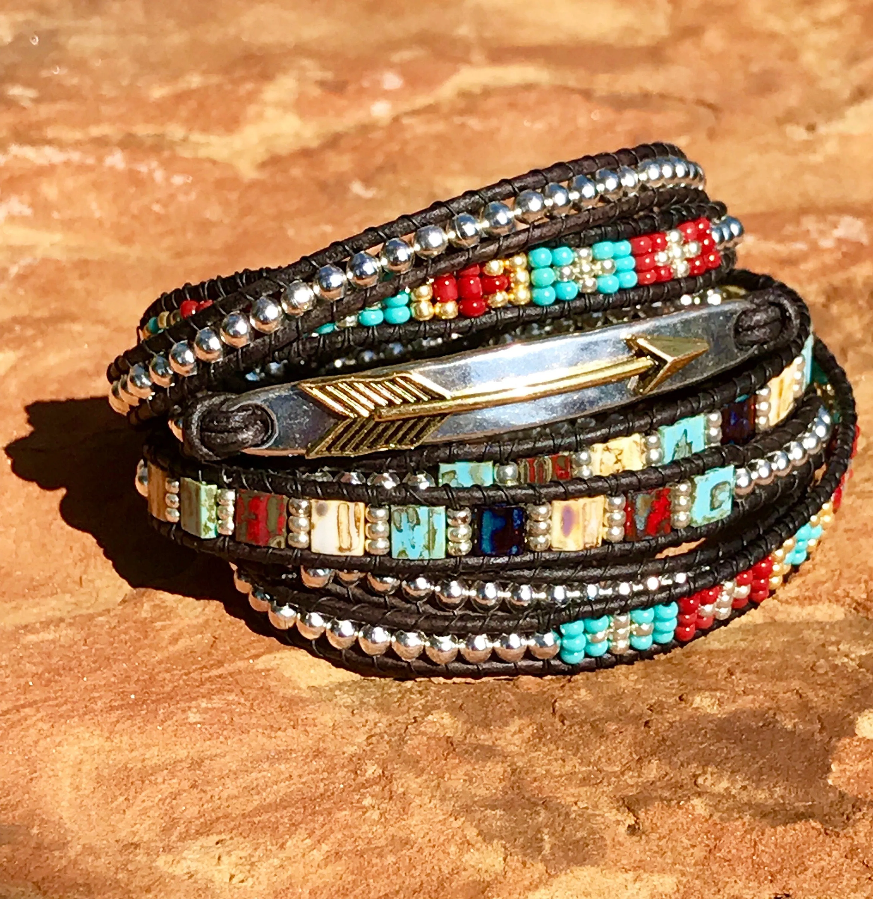 Boho Chic Leather Wrap Bracelet, Arrow Bracelet
