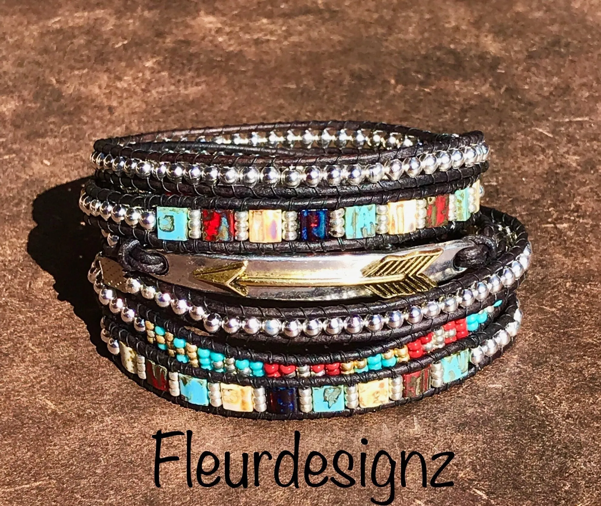 Boho Chic Leather Wrap Bracelet, Arrow Bracelet