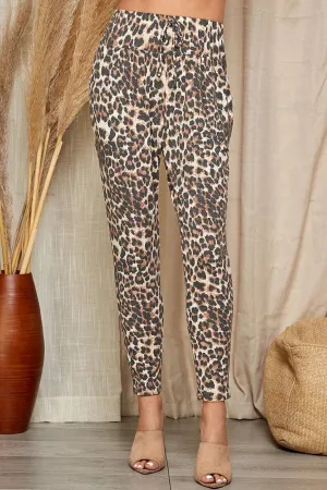 Brown Combo Leopard Drawstring Sweat Pants