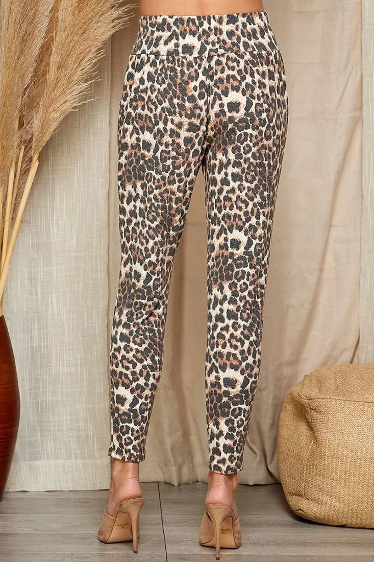 Brown Combo Leopard Drawstring Sweat Pants
