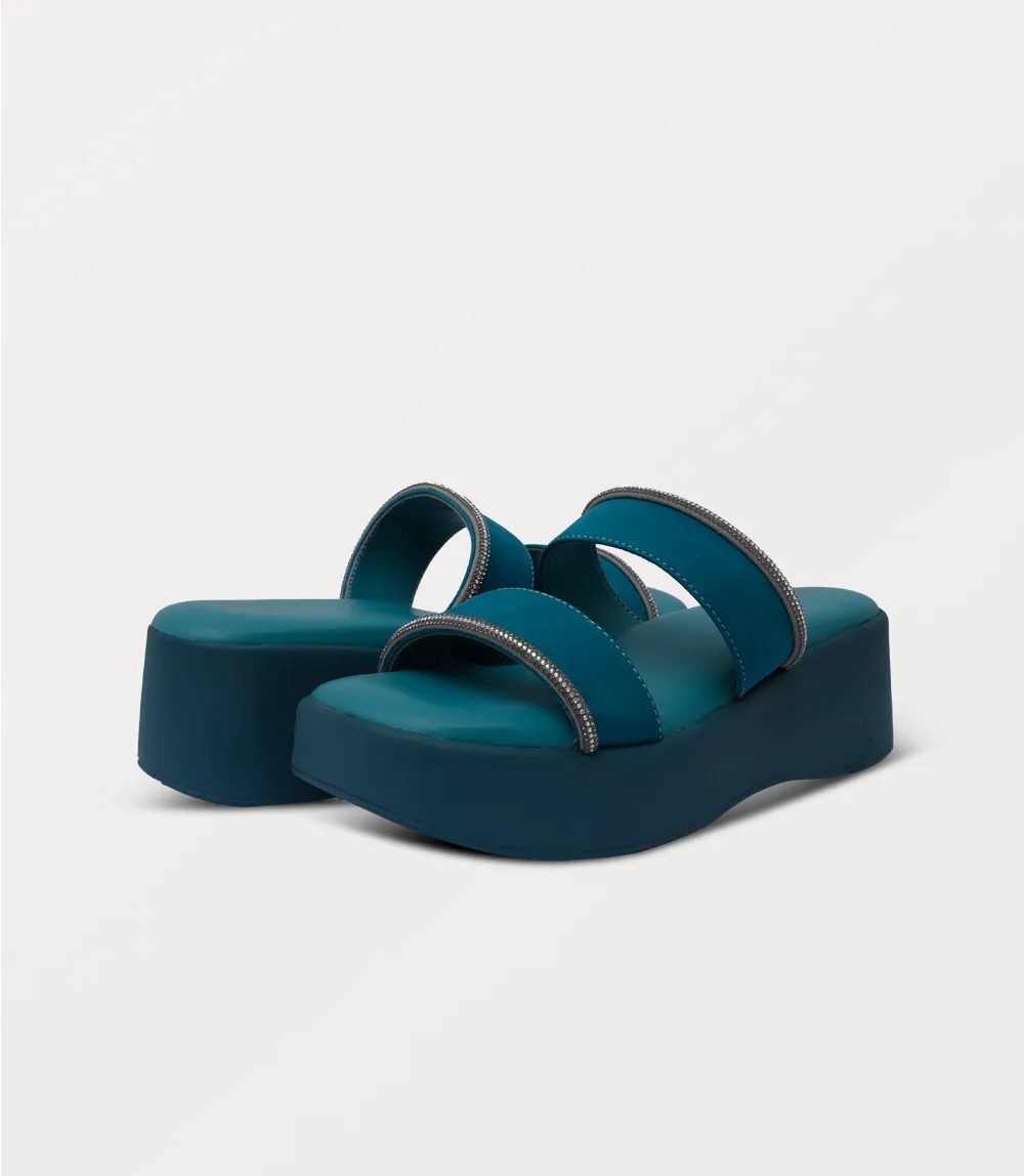 BW10403-TEAL-Women Platform Slipper