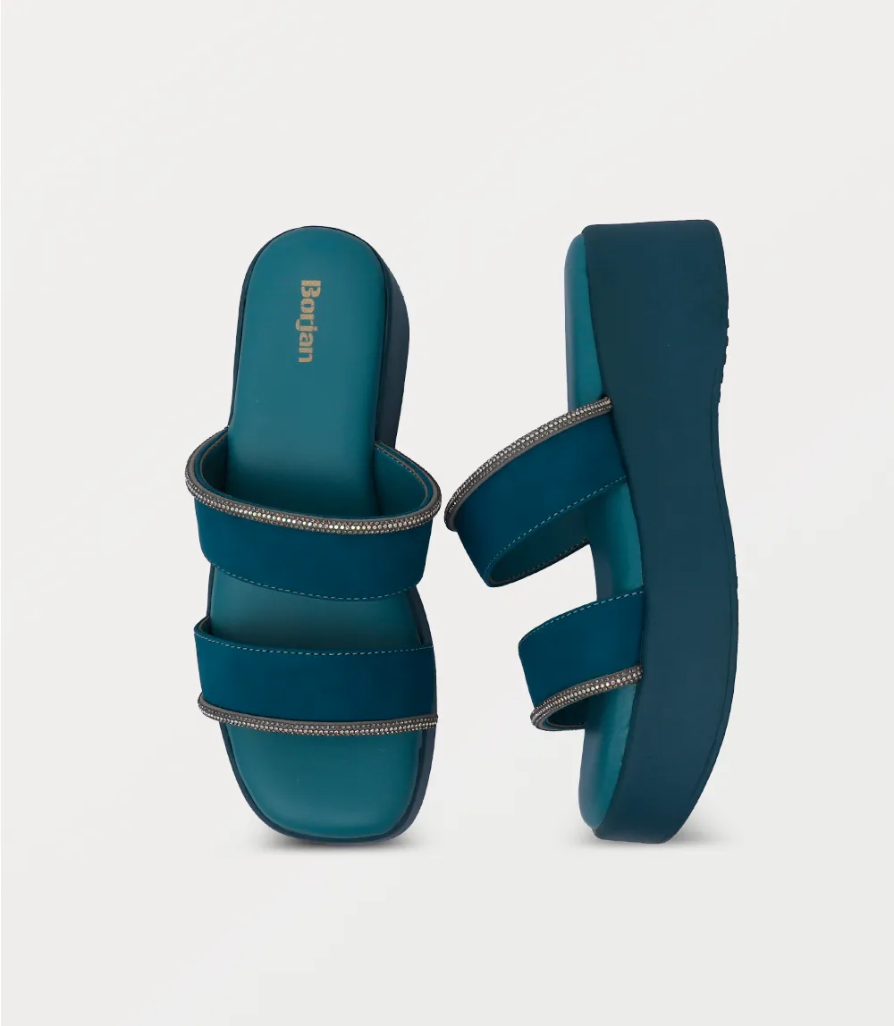 BW10403-TEAL-Women Platform Slipper